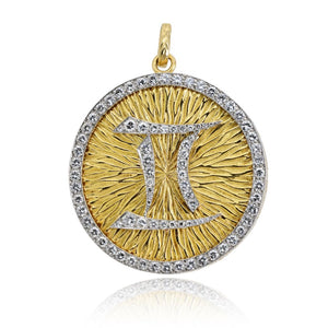 David Webb Gemini Platinum & 18K Yellow Gold Medallion Diamond Zodiac Pendant Brooch