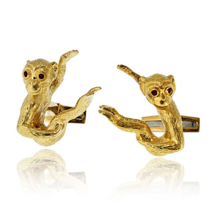 David Webb 18K Yellow Gold Monkey Cuff Links
