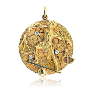 Tiffany & Co. 18K Yellow Gold Zodiac Libra 1970's 44.5mm Diamond Medallion Pendant