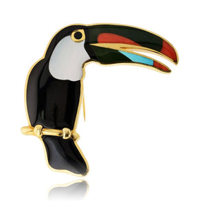 Tiffany & Co. 18K Yellow Gold Toucan Enamel Bird Brooch