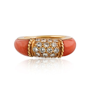 Van Cleef & Arpels 18K Yellow Gold Coral Diamond Philippine Ring