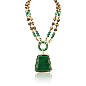 David Webb 18K Yellow Gold Green Enamel And Tiger Eye Sautoir Necklace