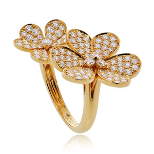 Van Cleef & Arpels Frivole 18K Yellow Gold Diamond Flower In Between The Finger Ring