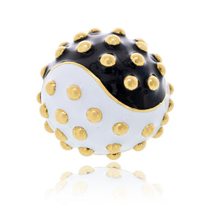 David Webb 18K Yellow Gold Black And White Enamel Ring