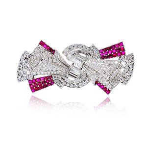Art Deco Platinum Double Clip Diamond And Ruby Brooch