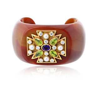 Verdura Maltese 18K Yellow Gold Agate Cross Cuff Bracelet