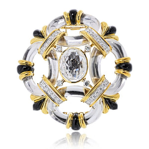 David Webb Rock Crystal Platinum & 18K Yellow Gold 2.40cttw Diamond Enamel Brooch