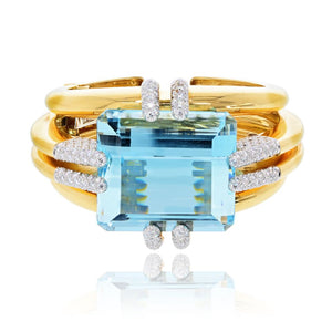 David Webb Notre Dame 18K Yellow Gold Aquamarine And Diamond Bracelet