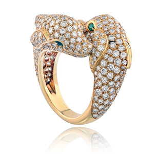 Cartier Dolphin 18K Yellow Gold Double Dolphin Diamond Ring
