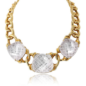 David Webb 18K Yellow Gold Crystal Pool Rock Crystal Necklace