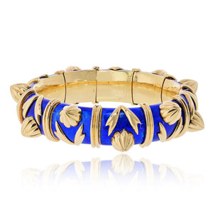Tiffany & Co. Schlumberger 18K Yellow Gold Paillonne Blue Enamel Cones Bangle Bracelet