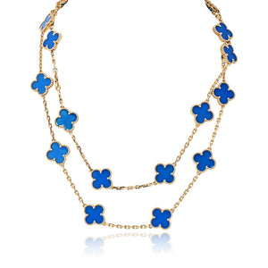Van Cleef & Arpels Alhambra 18K Yellow Gold Blue Agate 20 Motif Necklace