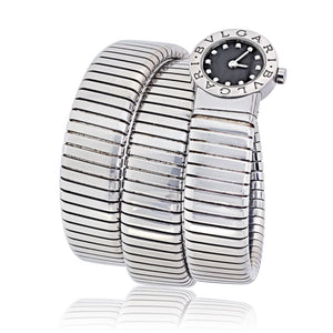 Bvlgari Tubogas Stainless Steel Black Dial With Diamond Hour Markers Watch
