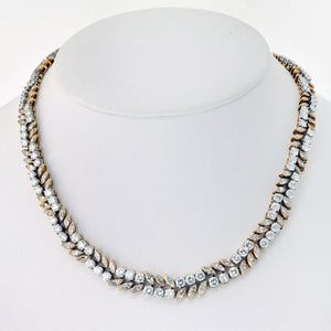 French 18K Yellow Gold 32 carat MQ and Round Diamond Necklace