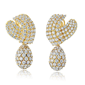 18K Yellow Gold 30.00 Carat Round Cut Diamond Drop Earrings