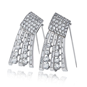 Art Deco Platinum 1930's  15.00cttw Diamond Double Clip Brooch