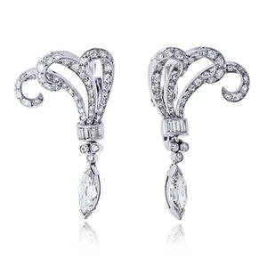 Platinum Art Deco Delicate Filigree 6 carat Diamond Earrings