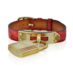 Hermes Kelly Stainless Steel Red Lizard Strap with Gold Tone Dial Women Watch