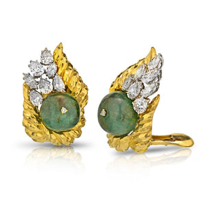 David Webb 18K Yellow Gold Diamond & Emerald Bead Clip-On Earrings