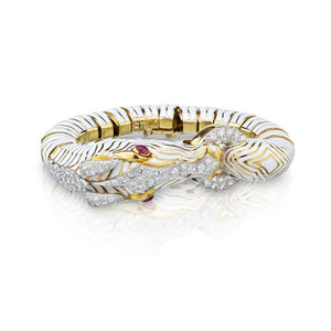 David Webb Platinum & 18K Yellow Gold Zebra Enamel Diamond Bracelet