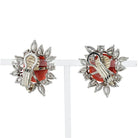 Circa 1960's Platinum 8.00 Carat Diamond And Coral Earrings