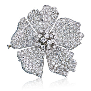 David Webb Platinum 19 Carat Round Diamond Flower Brooch