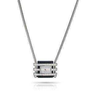 Van Cleef & Arpels Pendant 18K White Gold Diamond, Mother-Of-Pearl and Wood Pendant-Watch with Snake Chain Watch