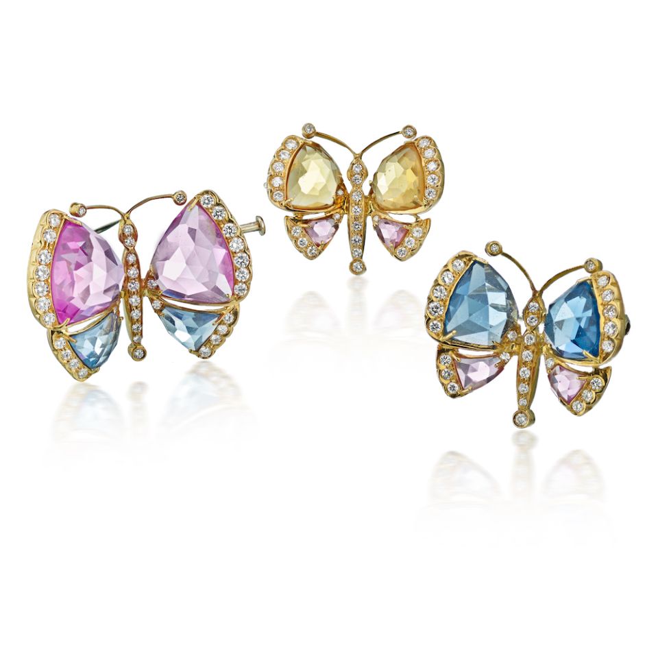18K Yellow Gold A Set Of Three Butterflies Brooch - The Back Vault