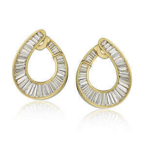 18K Yellow Gold 7 carat Baguette Diamond Earrings