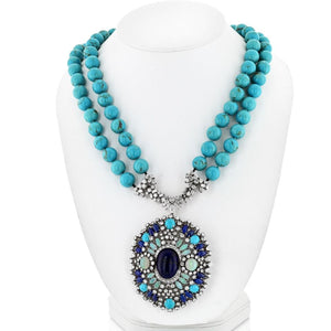 Turquoise 14K White Gold Turquoise, Sapphires, Diamonds, Opals Necklace