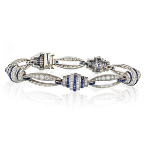 Art Deco Platinum 1930's Sapphire & Diamond 6.5 inches Bracelet