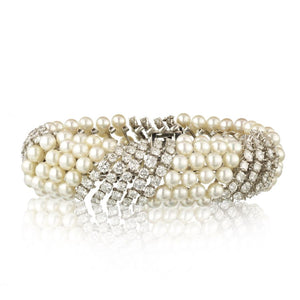 David Webb Platinum & 18K White Gold White Pearl & Diamond Bracelet