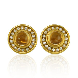 Kieselstein Cord 18K Yellow Gold Diamond & Citrine Round Clip-On Earrings