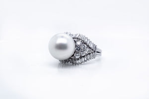 1960's Platinum Pearl & Diamond Ring