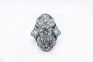 Art Deco Platinum Diamond & Emerald Ring