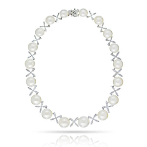 18K White Gold Diamonds & South Sea Pearls Necklace