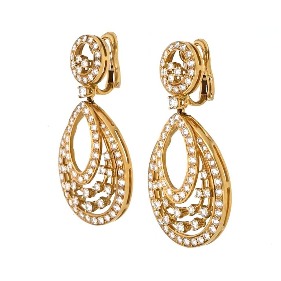Hanging 18K Yellow Gold 13 carat Chandelier Diamond Earrings - The Back Vault
