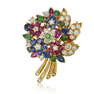 Oscar Heyman Platinum & 18K Yellow Gold Multicolor Flower Bouquet Brooch