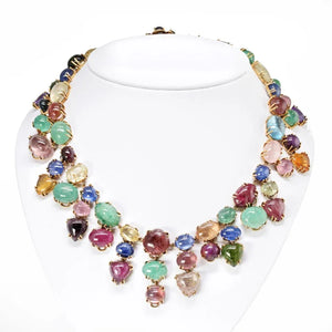 Seaman Schepps Multi Gems 18K Yellow Gold Necklace & Earrings Jewelry Set