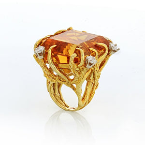 1970's 18K Yellow Gold Citrine and Diamond Ring