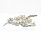 1950's Platinum 7 Carat Diamond And Pearl Gatsby Style Brooch