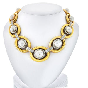 David Webb Pearl Platinum & 18K Yellow Gold Baraque Pearl and Diamond Collar Necklace