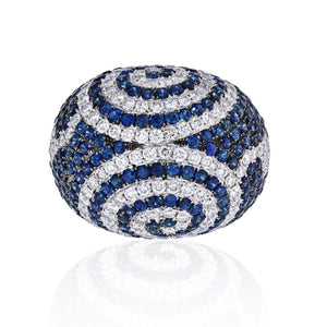 18K White Gold Sapphire And Diamond Large Dome Pave Ring