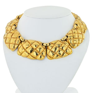 David Webb 18K Yellow Gold Bib Style Basket Weave Necklace