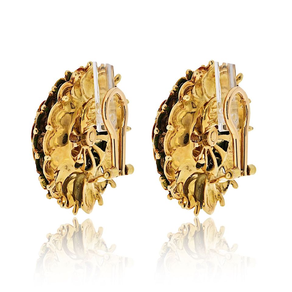 Tiffany & Co. 18K Yellow Gold 1970's Green Enamel Clip On Earrings