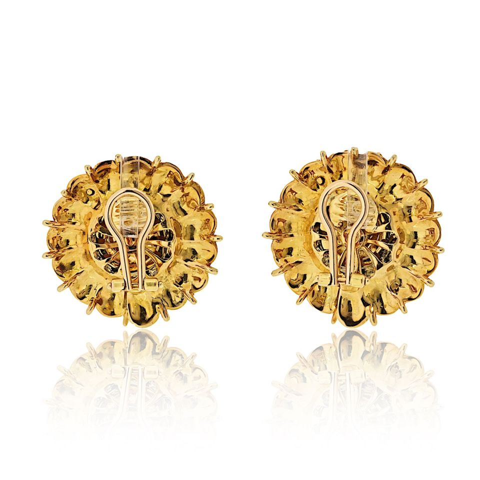 Tiffany & Co. 18K Yellow Gold 1970's Green Enamel Clip On Earrings