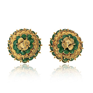 Tiffany & Co. 18K Yellow Gold 1970's Green Enamel Clip On Earrings