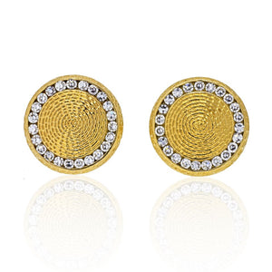 Tiffany & Co. 14K Yellow Gold Round Diamond Textured Cuff Links