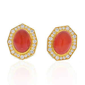 David Webb 18K Yellow Gold Cabochon Cut Carnelian Earrings