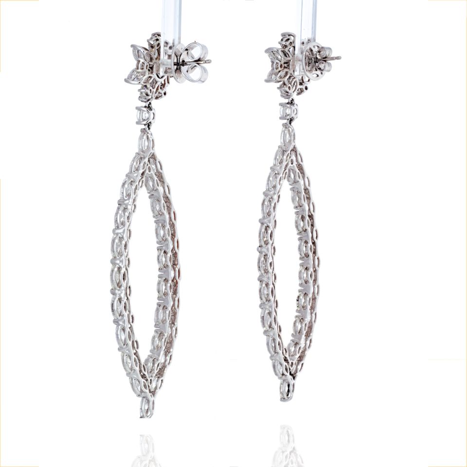 18K White Gold 16 Carat Marquise Round Dangling Drop Earrings